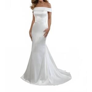 NEW CHRISTINA WU off-the-shoulder gown in ivory